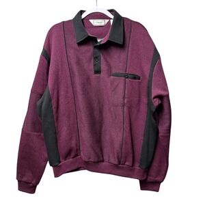 Classics by PalmLand Mens Burgundy Black Long Sleeve Polo Shirt Dad Sweater XL